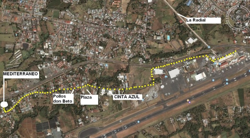 Del aeropuerto, siguen por Almacen Santamaria, pasan la Cinta AZUL,  llegan a la plaza, doblan a la izquierda, llegan al semaforo donde esta Pollos Beto, siguen directo (Oeste). De la plaza podran ser unos 700 metros, a mano derecha, tiene rotulo, es entrando